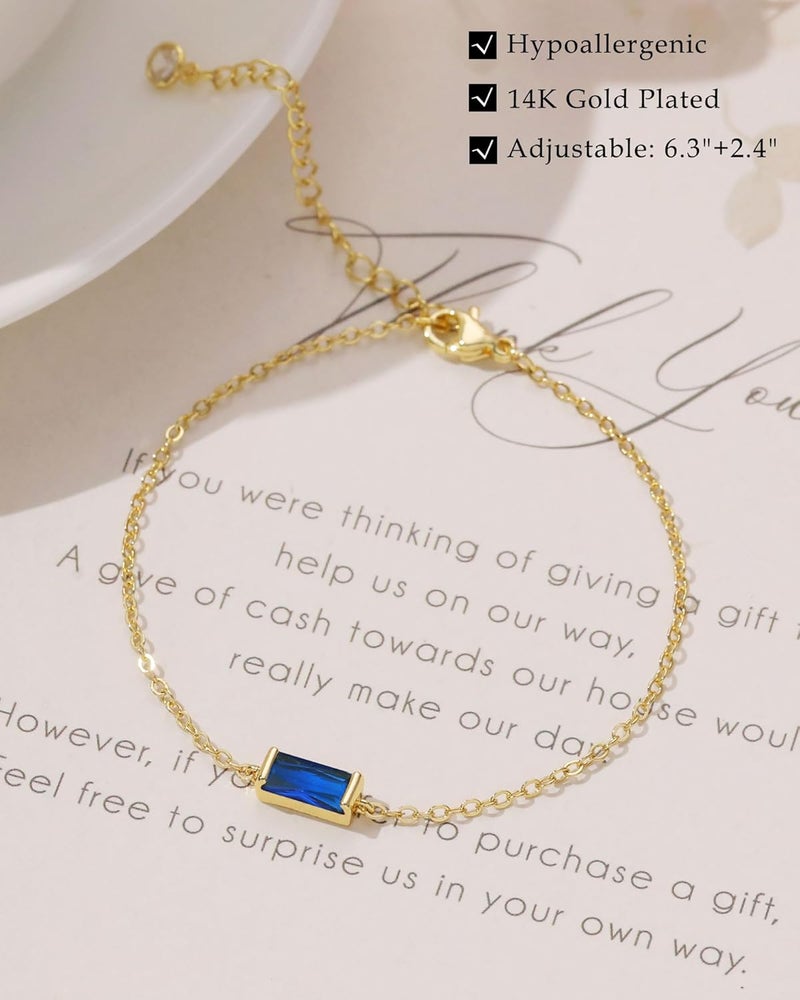 FUNEIA Birthstone Gold Bracelets for Women Non Tarnish Trendy Dainty 14K Gold Plated Bracelet Stack Stackable Blue Green May Emerald Friendship Bracelets Jewelry Gifts for Mom Best Friend - Image 4